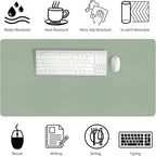 Bloss Leather Desk Mat, Large Mouse Pad, Non-Slip Desk Protector Mat, Leather Desk Blotter, Waterproof Desk Pad for Office Home Decor/Grey Green(31.5×15.7 Inches)