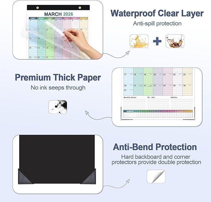 ANYZONE Desk Calendar 2026-2027, 18 Months Calendar from Jan. 2026 to Jun. 2027, 11" x 14" Desktop/Wall Monthly Calendar with Corner Protectors, Ample Space & Habit Tracker for Home School Office