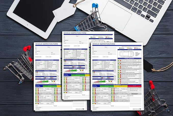 Multi-Point Inspection Form for Vehicles – 2-Part Carbonless Vehicle Checklist Pad – 8.5" x 11" Inspection Report – Edge-Glued, Manufacturer Recommended – White - Pack of 750