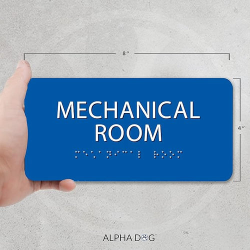 ALPHA DOG ADA SIGNS - Mechanical Room Sign with Braille for Your Business, 4x8 Inch, ADA Compliant, Indoor or Outdoor, Easy Installation, Made in the USA, Blue