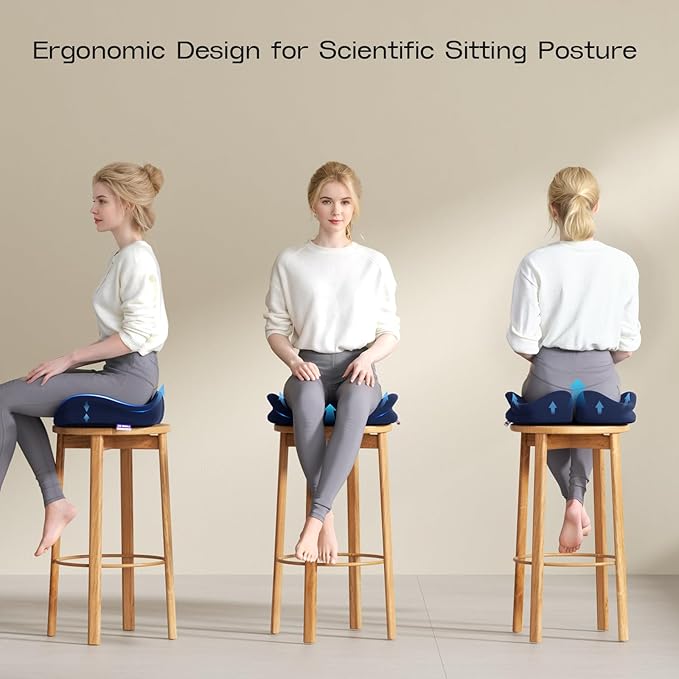 ZZ-WELL Seat Cushions for Office Chairs - Ergonomic Tailbone Pain Pressure Relief Seat Cushion - Extra Large & Thick Design Memory Foam Office Chair Cushion, 21.2" W X 16.5" L (Blue)