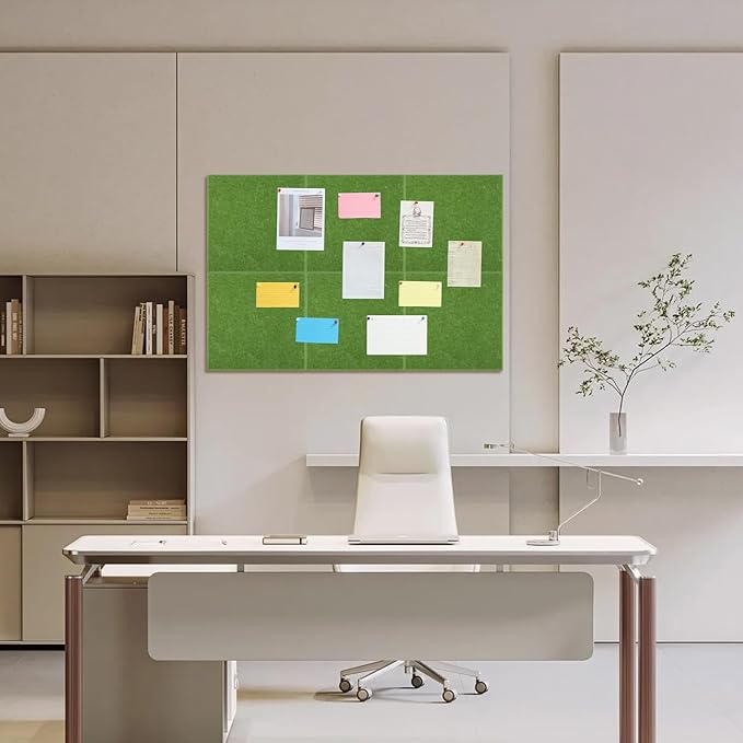 Large Cork Board 36" x 24", 6 Pack Felt Wall Tiles with Colored Pushpins, Bulletin Board with Removable Self-Adhesive Strips, Pin Board Cork Boards for Walls Office Home-Forest Green