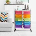 GLACER 15 Drawers Rolling Cart, Storage Cart with w/Removable Drawers & Steel Frame, Multipurpose Organizer Cart w/Sleek Handle, Utility Cart on Lockable Wheels for Home, School, Office (Rainbow)