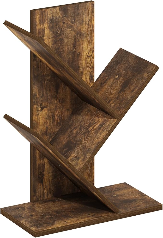 Furinno Tree Book Shelf, 3-Tier Bookshelf, Tree Bookcase for Room Decor, 8.4 x 15.7 x 21.3, for Living Room, Bedroom, Home Office, Amber Pine | Furinno, Tree Bookshelf, 3-Tier, Floor Standing, Tree Bookcase, Amber Pine