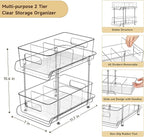 HIHEGD 2 Tier Bathroom Storage With Dividers, Clear Under Sink Pull Out Organizer for Kitchen Pantry, Medicine Cabinet