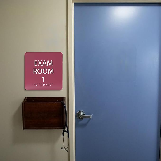 ADA CENTRAL SIGNS - 6" X6" Exam Room 1 Sign - ADA Compliant Tactile Graphics Grade 2 Braille Text Acrylic Wall Signs - Educational Institution Directional Assistance Test Center Door Sign for Schools