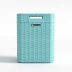 Ypati Handwoven 4 Gallon Rattan Trash Can with Lid, Boho Style Decorative Indoor and Outdoor Trash Bin with Shelf, Waste Basket for Bathroom, Kitchen, Patio, with Trash Bags, Turquoise Blue, Eureka