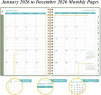 2026 Planner - Planner 2026 from January 2026 - December 2026, Weekly & Monthly Planner Spiral Bound with 12 Monthly Tabs, Inner Pocket, 6.4" x 8.5", Green-E