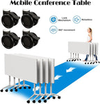 WYMHYZ Conference Table Flip Top Mobile Conference Room Tables,Folding Conference Table with Wheels,Large Meeting Training Seminar Table Saving Space for Office Classroom (4, White, 47.2'')