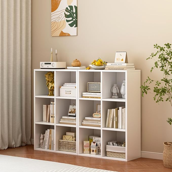 OSCHF 6-Cube Storage Shelf Bookcase - Wooden 3-Tier Floor Standing Open Bookshelf for Home and Office, Display Cabinet, Warm White