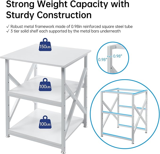 Fannova Large Printer Stand with Height Adjustable Storage Shelf, 23.6 x 23.6 Inches Square Printer Table with Industrial Wheels, Multi-use 3 Tier Rolling Printer Cart for Home Office - White