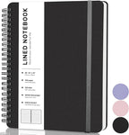 Lined Spiral Journal Notebook, B5 Spiral Notebook, 7.8''×10'' Journaling Notebooks for Work, School, Women, College Ruled Spiral Notebook, Hardcover Leather Notebook for Note Taking Business, Black