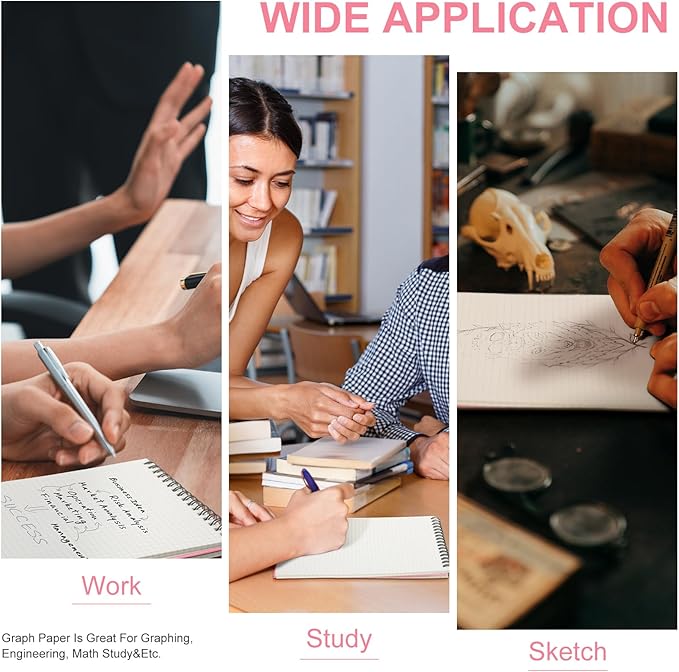 Engrowtic 2 Pack Graph Paper Spiral Notepad A5 Top Wirebound Notepad Grid Notebook Steno Pads Memo Notebook Grid Paper 140 Pages for Writing Sketching Drawing Office Supplies (Pink)