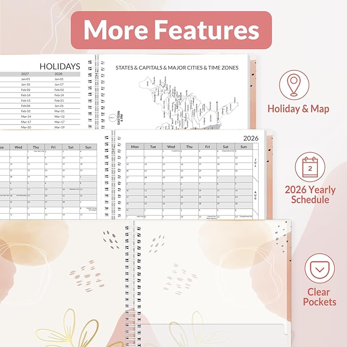 SUNEE 2026 Appointment Book, 2026 Hourly Planner 8.5" x 11", Hourly, Weekly & Monthly Planner - from January 2026 - December 2026, Flexible Cover, Note Page, Pocket, Bookmark, Boho