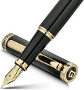 BEILUNER Black Fountain Pen,Stunning Luxury Pens with 24K Gold Accents, Gorgeous 24K Gilded Nib(Extra Fine), Fancy Pen Gift for Men&Women -Ink Converter-Elegant, Reliable,Christmas Presents, Nice Pen