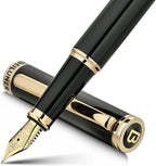 BEILUNER Black Fountain Pen,Stunning Luxury Pens with 24K Gold Accents, Gorgeous 24K Gilded Nib(Extra Fine), Fancy Pen Gift for Men&Women -Ink Converter-Elegant, Reliable,Christmas Presents, Nice Pen