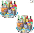 Acrylic Desk Organizer Clear Pen Holder 2 Packs, 360 Degree Pencil Holder for Desk Kids, Rotating Lazy Susan Organizer for School Supplies, Marker Holder Art Supply Storage Organizer with Dividers