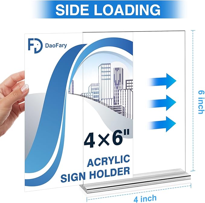 20 Pack Acrylic Sign Holder 4 x 6 Clear Display Table Signs Stand, Double Sided T Shape Flyer Holder Plastic for Picture Paper Frame Holder Home Office Menu Retail Show Fair