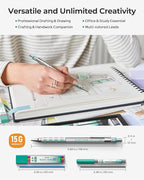 Nicpro Blocky Gear 2.0 mm Mechanical Pencils Set in Case, Metal Pencil with 6 Tubes 2mm Lead Refill (HB 2B 2H 4B 4H & Colors) Sharpeners, Eraser for Professional & Adult Art Writing Drafting Drawing
