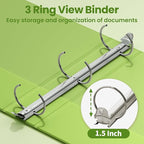 SUNEE 3 Ring Binder 1.5 Inch 1 Pack, Clear View Binder Three Ring PVC-Free (Fit 8.5x11 Inches) for School or Office Supplies, Tender Green