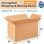Medium Moving & Shipping Boxes 10 x 6 x 6 inches (5-Pack) - Extra Strength 200 lb vs Regular - Corrugated Cardboard Boxes for USPS/UPS/FEDEX - Box for Packaging - Medium Box by IDL Packaging