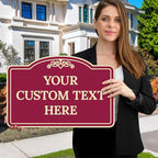 Custom Decorative Sign, Personalized Metal Sign for Driveway, Home, Airbnb, Door Plaque, Burgundy Background 12x18 Inches, ACM, Fade Resistant, Made in USA by Sigo Signs