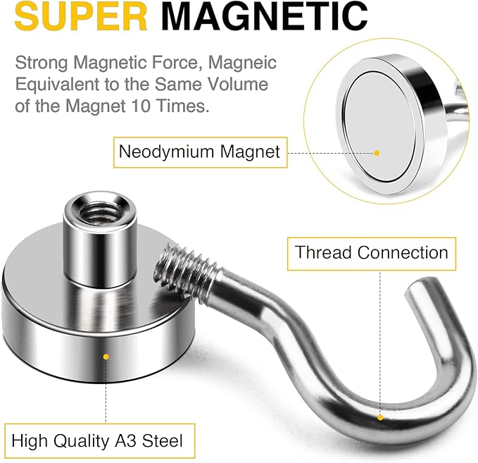 DIYMAG Magnetic Hooks for Hanging Cubicle Accessories, 30lbs 2026 Cruise Cabin Ship Essentials N52 Magnetic Hook Heavy Duty Strong Magnets Fridge for Classroom Beach Kitchen Grills 10 Pack Silver