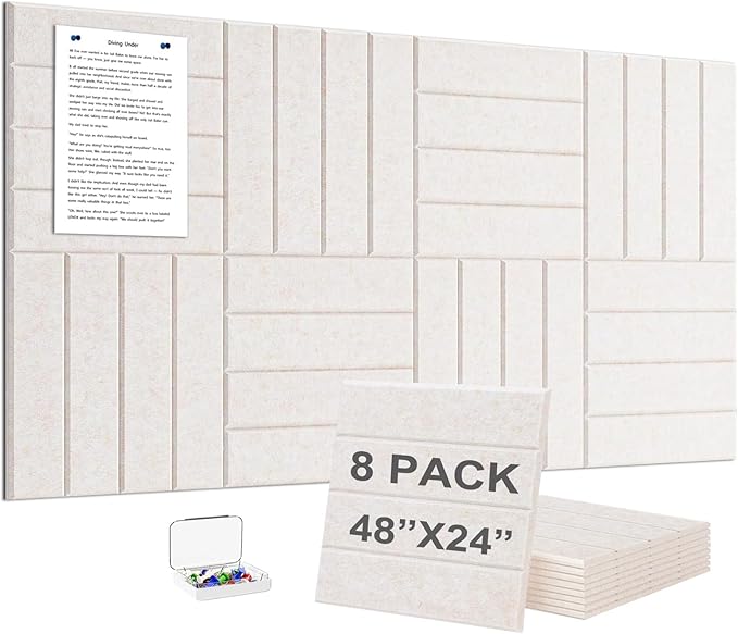 G Gamit Large Felt Wall Tiles Bulletin Board,Large Cork Board Alternative with 30 Pushpins,8-Pack Felt Pin Board with 56 Safe Removable Adhesive Tabs for Home Office School (Oatmeal)