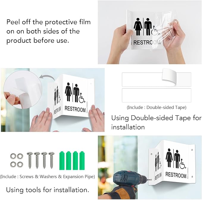 Faittoo Restroom Sign, Bathroom Signs, 4 Pack 6 x 8 Inches Acrylic Sign, for Office or Business Bathroom and Toilet Door or Wall Decor, Indoor Outdoor Use, White (Men and women with Handicap)