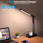 snsok Smart Desk Lamp with Dual USB Charging (Type-C/USB-A) & 2 AC Outlets, Digital Clock, Temperature Display, 5 Color Modes, 5 Brightness, Adjustable - for Office, Bedroom, Dorm Room, Study