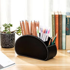 BONNY DODO Remote Control Holders Organizer Box with 5 Compartment PU Leather Multi-functional Office Desk Storage Caddy Store Tv Remote for Media Player,Brush,Pencil,Glassees&Office Supplies (BlACK)