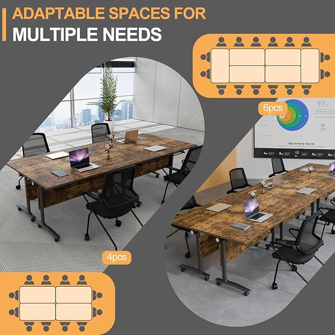 Folding Conference Table 4ft 5ft, Foldable Office Meeting Desk for 6 People, Multiple Sizes Colors Mobile Conference Room Table for Training Room School Business Furniture (2, Brown, 47in)