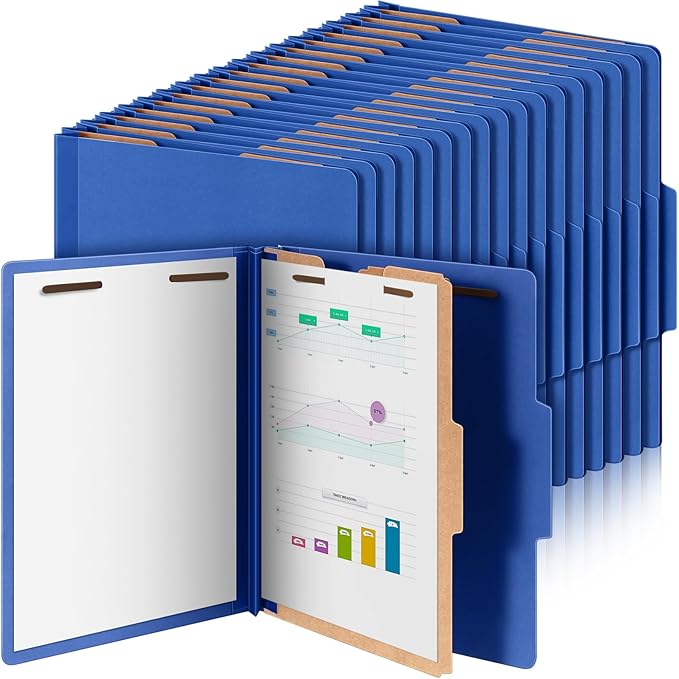 Skyygemm 36 Pcs Classification Folders Letter Size, 1 Divider Pressboard File Folder with Fasteners, Expanding File Organizer Bulk for School Teachers, Office Employee, Coworker, Staff (Dark Blue)