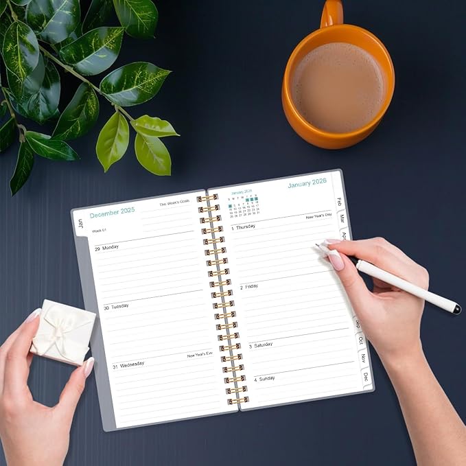 2026 Pocket Planner/Calendar - 2026 Planner from January 2026 - December 2026, Planner 2026 with 12 Tabs, Twin-Wire Binding, Inner Pocket, 3.75" x 6.75, Rose Leaf