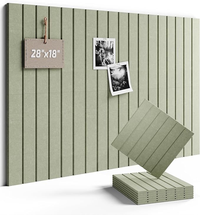 Fluxynara Felt Bulletin Board Tiles -28"x18" with 40 Adhesive Tabs, Cork Board Alternative for Office Decor, Push Pin Board Wall Organizer 6-Pack (Sage)