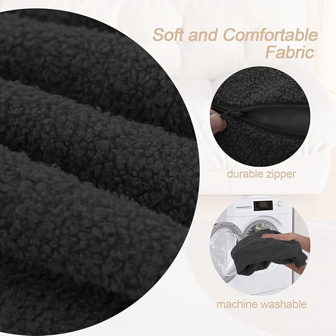 MeMoreCool Round Pouf Ottoman – 20x20x15 Inch Stuffed Footrest with Foam Filling, Dark Grey Small Circle Footstool for Living Room | Soft Teddy Fleece Cover | Washable Compact Floor Pouf