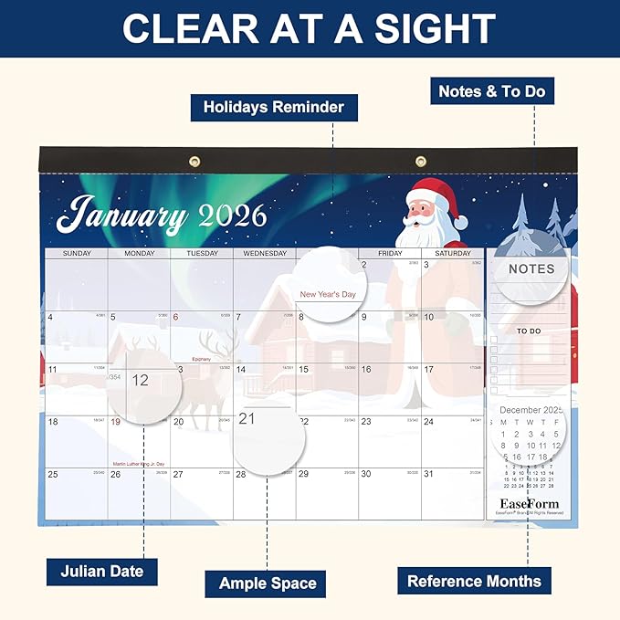 EaseForm 24 Month Desk Calendar 2026-2027, Runs from January 2026 to December 2027, Large 17"x12" Desktop/Wall Monthly Calendar, 2 Year Academic Calendar with Note & To Do for Home, School or office