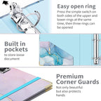 Lateefah 3 Ring Binder, 2 Inch Binder Organizer for Letter Size(8.5'' x 11'') with 5-Tab Dividers and Pockets, File Folders with Low Profile Clipboard for Office, School Supplies