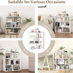 Giantex 7 Cube Bookshelf, Free-Standing Wooden Bookcase, 4 Tier Home Display Shelf, Horizontal Storage Unit w/Anti-Toppling Devices, Open-Back Display Rack for Study, Bedroom, Living Room, White