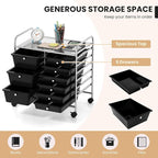 LDAILY 9 Drawer Rolling Storage Cart, Rolling Cart with Drawers for Classroom, Art Supply Craft Organizer on Wheel with Metal Frame & Handles for Home Office School