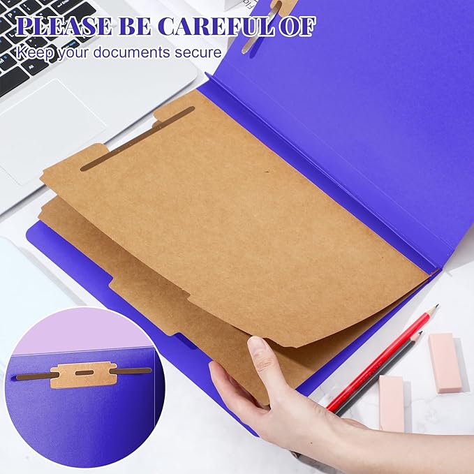 Skyygemm 60 Pcs Classification Folders Letter Size, 2 Divider Pressboard File Folders with 3. 5 Inch Expansion, 2 Prongs Fastener, Heavy Duty Office File Organizers for Teachers, Medical (Purple)