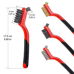 YiwerDer 6Pcs Mini Wire Brush Set, Stainless Steel/Brass/Nylon Bristles Wire Brushes, Curved Handle Soft Grip for Rust, Dirt & Paint Scrubbing with Deep Cleaning – 7 Inches (Red)