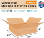 Large Shipping & Moving Boxes 24"L x 24"W x 6"H (20-Pack) - Extra Strength 200 lb vs Regular - Corrugated Large Shipping Boxes for UPS, FEDEX - Cardboard Packing Box by IDL Packaging
