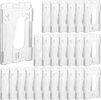 25 Pack Vertical 2-Card Badge Holder, Heavy Duty Hard Plastic ID Card Holder with Thumb Slot, Clear PC Protector Sleeve for Office, School, Credit Cards & Driver's Licenses