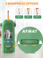 AFMAT Electric Pencil Sharpener, Fully Automatic Pencil Sharpener for Classroom, Robot Sharpeners for 7-11.5mm No.2/Jumbo/Colored Pencils, Auto in & Out, Rechargeable & Cordess, Hands-Free, PSX5,Green