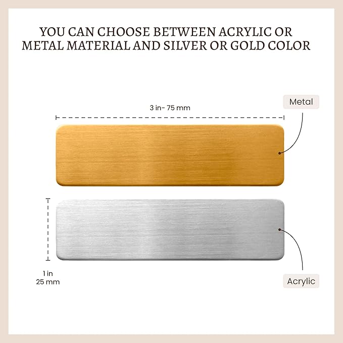 Custom Engraved ID Name Tag Badges Identification Personalized with Text & Logos, Metal Name for Clothing with Pin or Magnetic Backing Plates for Business and Employees (Only Text)