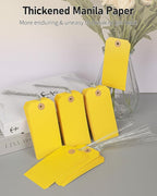 Uniclife 100 Pcs Yellow Blank Shipping Tags with Wire Attached 4.7 Inch Paper Tags Hang Tag with Reinforced Eyelet Large Marking Label Writable Price Inventory Label Tag, 4.7" x 2 3/8"