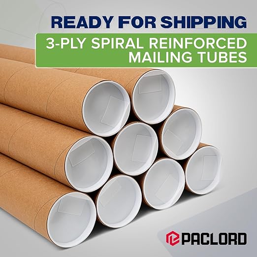 3" x 36" Reinforced Kraft Paper Mailing Tubes, Pack of 4 Tubes with 2 Caps Each – USPS Approved Poster Tube – Made in USA Cardboard Tube for Shipping and Storing Posters, Prints, Artwork, or Documents