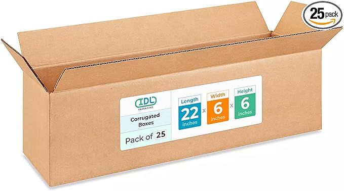 Long Moving & Shipping Boxes 22"L x 6"W x 6"H (25-Pack) - Extra Strength 200 lb vs Regular - Corrugated Heavy Duty Packing Boxes - Heavy Duty Shipping Box - Long Cardboard Box by IDL Packaging