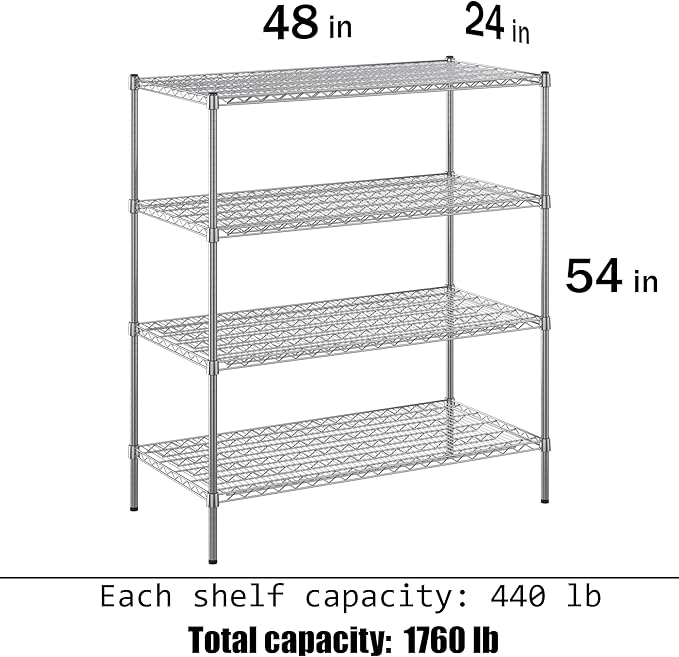 Regal Altair 24" Deep x 48" Wide x 54" Height Wire Shelving Kit | 4-Tier | NSF Commercial Storage Rack Unit